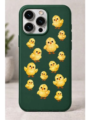 Mor Mürekkep 2d (2 Boyutlu) Civciv Desenli iPhone 15 Pro Yeşil Telefon Kılıfı