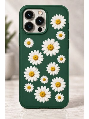 Mor Mürekkep 2d (2 Boyutlu) Papatya Desenli iPhone 13 Pro Yeşil Telefon Kılıfı