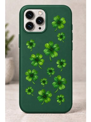 Mor Mürekkep 2d (2 Boyutlu) Yonca Desenli iPhone 11 Pro Yeşil Telefon Kılıfı