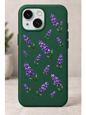 Mor Mürekkep 2d (2 Boyutlu) Lavanta Desenli iPhone 15 Yeşil Telefon Kılıfı