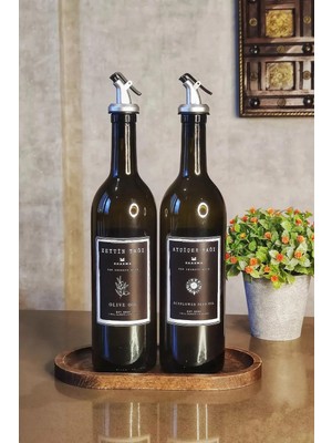 Rafta Khakma Ahşap Stantlı Amber 2'li 750 ml Zeytinyağı Sıvıyağ Şişesi Yağdanlık Yağlık 750ML Standlı