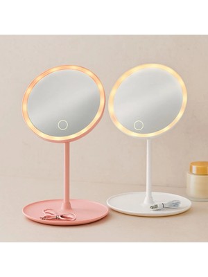 Milas Toptan mt 6,5 Inç LED USB Şarjlı Yuvarlak Makyaj Aynası - 90° Ayarlı, Standlı