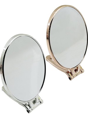 Zenviaa Oval 6.5 İNÇ=16.5X13CM Makyaj Aynası Çift Taraflı Bronz - Gümüş Pls.çerçeve Katlan