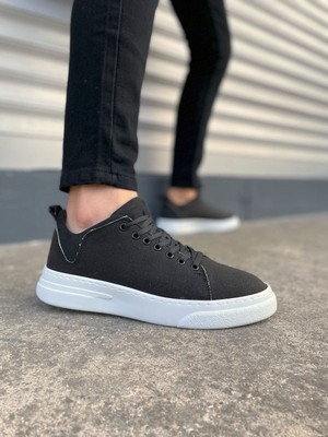 Mooien JY204 Flex Bağcıklı Keten Kumaş Erkek Günlük Sneaker Ayakkabı Kbt - Siyah