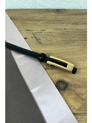 Wakha Hakiki Deri Kadın Kemer Siyah Gold U Tokalı 2 cm Genişlik Dikişli Bombeli Elbise Uyumlu
