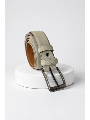 Wakha Erkek Bej Hakiki Süet Deri Kemer 3 cm - Smart Casual Tasarım