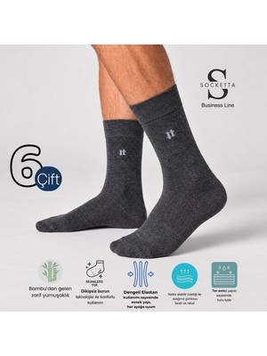 Socketta 6'lı Antrasit Erkek Business Bambu Desenli Dikişsiz Soket Çorap - Premium