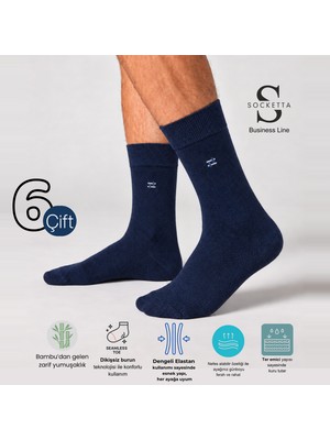 Socketta 6'lı Lacivert Erkek Business Bambu Desenli Dikişsiz Soket Çorap - Premium