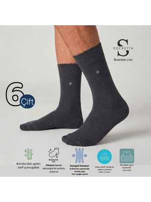 Socketta 6'lı Koyu Füme Erkek Business Bambu Desenli Dikişsiz Soket Çorap - Premium