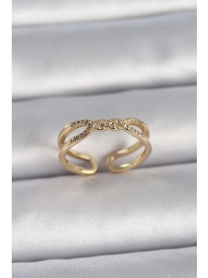 Meks Pirinç Gold Renk Ayarlanabilir Zirkon Taşlı Sarmal Model Kadın Yüzük - Bayi Depom