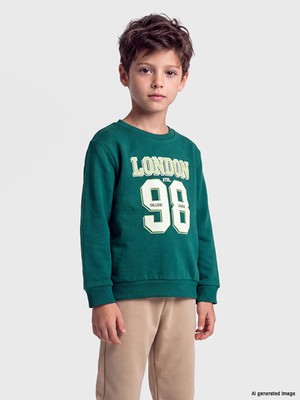 LC Waikiki Lcw Kids Yeşil Baskılı Kalın Erkek Çocuk Sweatshirt