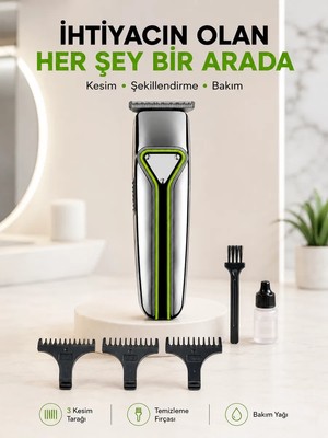 Meks Profesyonel Saç Sakal Tıraş Makinesi T Bıçaklı Şarjlı Kablosuz 3 Taraklı Erkek Bakım Seti - Bayi Depom