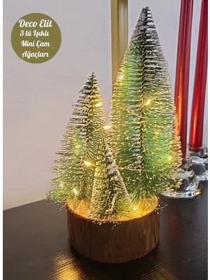 Milas Toptan mt Büyük Boy LED Işıklı Nevada Çam Ağaçları 4 Lü Set Büyük Meşe Kütüklü LED Işıklı 22 cm Boy