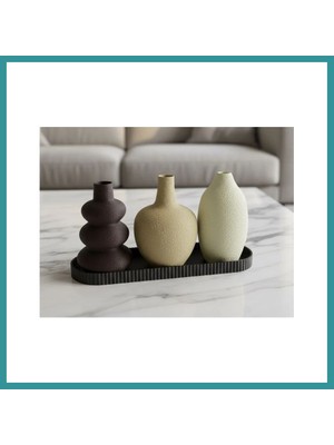 Bt Teknik 3D Baskı 3lü Dekoratif Vazo Seti ve Sunum Tepsisi - Modern Minimalist Masa Dekoru Bez
