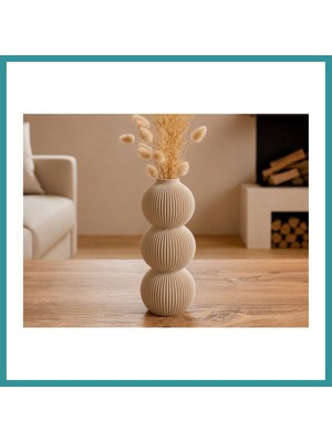 Bt Teknik 3D Baskı Modern 3 Küre Dekoratif Vazo - Minimal Çiçek Vazosu, Masaüstü Ev ve Ofis Dekoru-Bej Bez