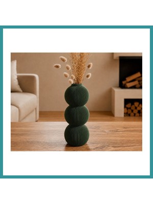 Bt Teknik 3D Baskı Modern 3 Küre Dekoratif Vazo - Minimal Çiçek Vazosu, Masaüstü Ev ve Ofis Dekoru-Yeşil Bez