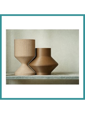 Bt Teknik 3D Baskı Modern Dekoratif Ikili Vazo Seti - Minimalist Çizgili Çiçek Vazosu-Bej-Kahverengi - 17*10,25 cm - 13*15 cm Bez