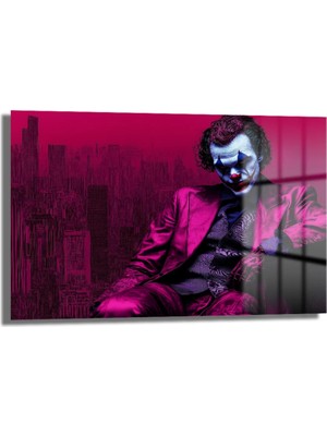 GLAZELLA Joker'in Büyüleyici Dünyası: Pembe Şehirde Modern Temperli Cam Tablo