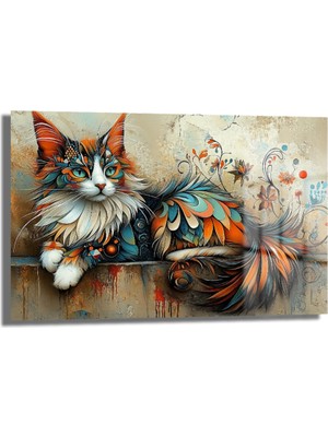 GLAZELLA Büyüleyici Renklerle Sanatsal Kedi Cam Tablo: Modern Duvar Dekorasyonu