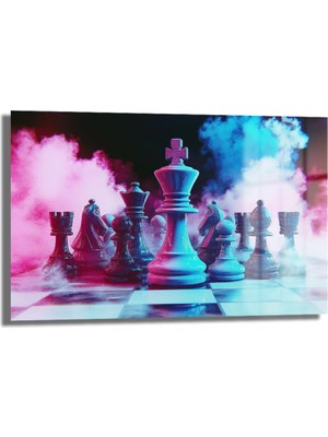 GLAZELLA Neon Strateji: Satranç Arenası Dekoratif Cam Tablo