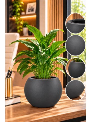 Pur Bella Antrasit Yuvarlak Dekoratif Saksı 20X20 cm Iç Saksılı Modern Salon ve Balkon Saksısı 9 Litre