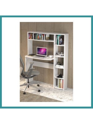 Bt Teknik Kitaplıklı Çalışma Masası Beyaz Bez