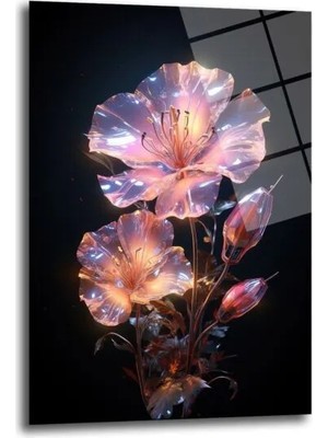 GLAZELLA Ethereal Işıltı: Modern Cam Tablo ile Parlayan Kristal Çiçekler
