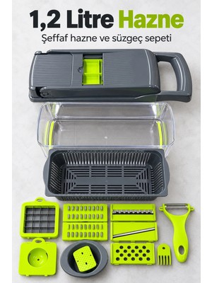 Milas Toptan Milas Sebze Doğrayıcı Seti Farklı Kesim Başlıkları ve Süzgeçli Hazne