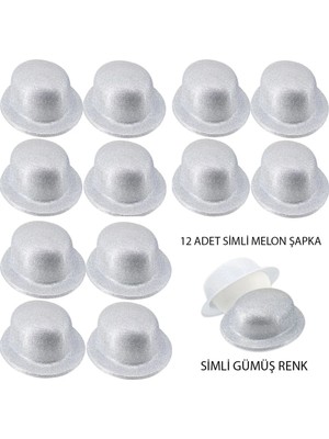 TCX Eğlenceli Gümüş Renk Melon Parti Şapkası 12 Adet