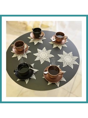 Bt Teknik 6 Lı Dantel Kahve Sunumluğu 15X15 cm Asorti Desenli Türk Kahvesi Sunum Seti Bez