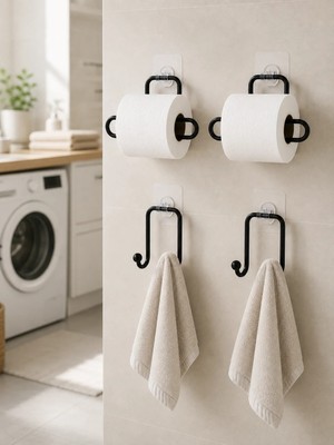 Uravas Store Pratik 4 Parça Set 2 Adet Kağıtlık 2 Adet Havlu Askısı