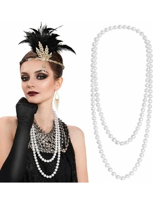 Uravas Store Vintage Uzun Beyaz Inci Kolye 155-160 cm Parti Aksesuarı