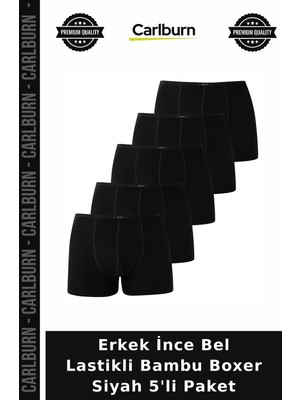 Carlburn Erkek Ince Bel Lastikli Bambu Boxer Siyah 5'li Paket Botanik Giyim Günlük Çamaşır Modern Stil