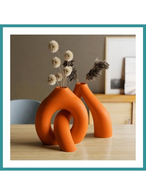 Bt Teknik 3D Baskı Interlocking Vazo - Iç Içe Geçen Dekoratif Vazo-Turuncu Bez
