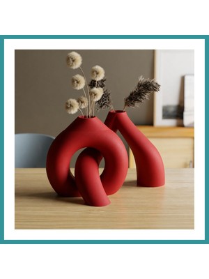 Bt Teknik 3D Baskı Interlocking Vazo - Iç Içe Geçen Dekoratif Vazo-Kırmızı Bez