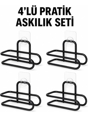 Uravas Store Uraselect Siyah Metal Wc Kağıtlık Yapışkanlı Duvar Tipi Tuvalet Kağıdı Tutucu Seti 4 Adet