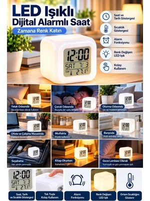 Uravas Store Uraselect Dijital Ekranlı Küp Saat LED Işıklı Alarm ve Sıcaklık Göstergeli