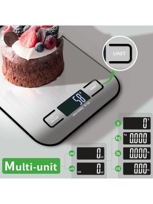 Uravas Store Uraselect Dijital Mutfak Terazisi Paslanmaz Çelik Elektronik LCD Ağırlık 5 kg Ölçeklii Pişirme Ölçü Aleti
