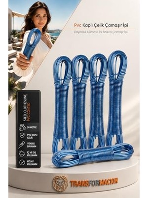 50 Metre Çelik Çamaşır Ipi; Pvc Kaplı Paslanmaz Balkon Teli, Esnemez Dayanıklı Ip 718621