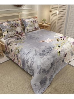 Pike Takımı Pamuklu Çift Kişilik Jakar Dokuma Yatak Örtüsü Rose Garden Gri 220X240, PIKE4375