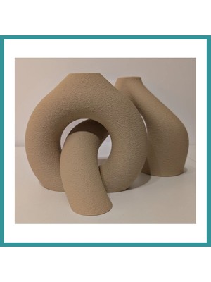 Bt Teknik 3D Baskı 2li Organik Formlu Vazo Seti Kum Dokulu Modern Kuru Çiçeklik Bej Dekoratif Ikili Set Bez