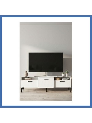 Evçem Mistral Tv Sehpası Metalik Beyaz 160X40 cm Evcem