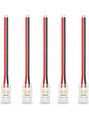 8 mm Cob LED Şerit Konnektörü 2 Pin Tek Taraflı 10 cm Kablolu Şeffaf Lehimsiz Bağlantı Aparatı Tek Renk LED Uyumlu, 5 Adet