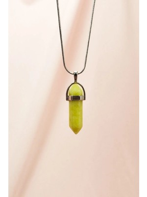 Uravas Store Uraselect Peridot Doğal Taşı Zincirli El Yapımı Tasarımlı Kolye Uç: 3,5 cm Zincir: 20 cm Kutulu