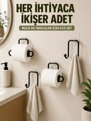 Uravas Store Uraselect Yapışkanlı Banyo Düzenleme Seti 2 Rulo Tutucu 2 Havlu Askılığı 4 Parça