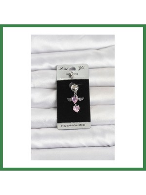 Bezos 316L Cerrahi Çelik Pembe Zirkon Taşlı Kanat Model Göbek Piercing BEZOS16