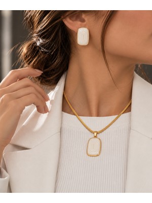 Adata Jewelry Çelik 22 Ayar Kaplama Lal / Yılan Zincir Kadın Kolye Küpe Seti / Uzatma Zincirli