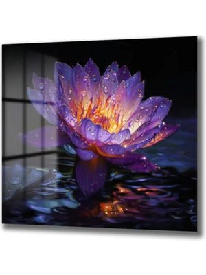 GLAZELLA Büyüleyici Mor Lotus Çiçeği Cam Tablo