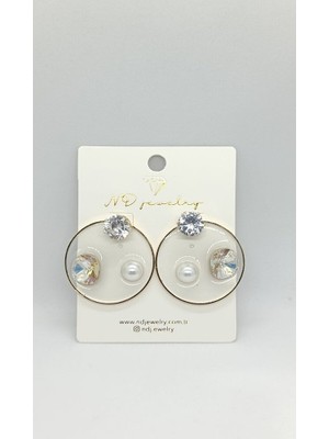 Nd Jewelry Lumière Şeffaf Taşlı ve İncili Gold Küpe