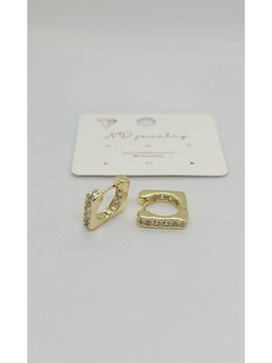 Nd Jewelry Nova Kare Formlu Taşlı Gold Halka Küpe